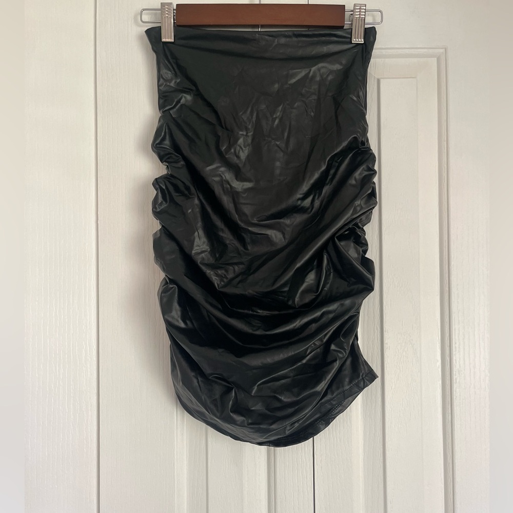 Micas Black Fake Leather Ruched Skirt